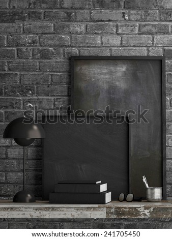 Black mock up poster. Black brick background