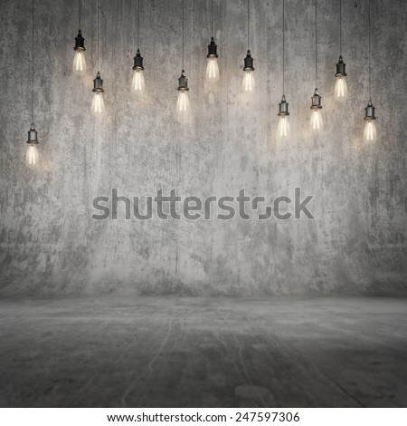 Mock up concrete wall and floor with background light, 3d illustration