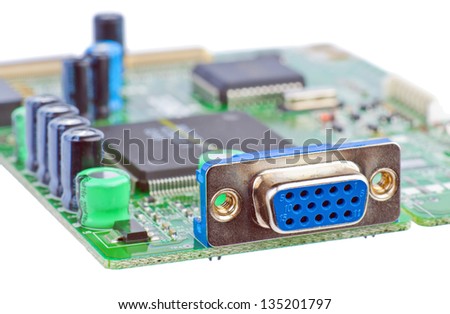 Electronic chips and video connection PC board mounted