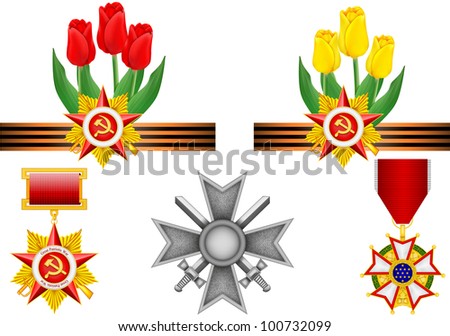 vector set of military objects, related to Victory Day