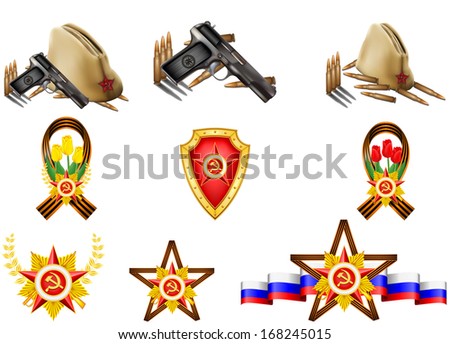 vector set of military objects, related to 23 February and Victory Day