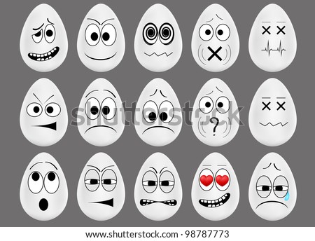 vector set of cute and funny eggs with different emotions, dedicated to Happy Easter Day