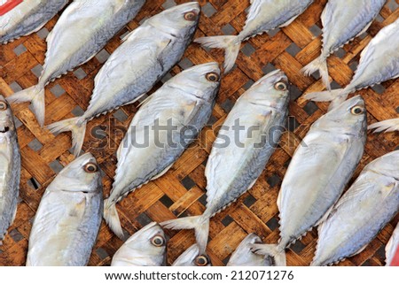 Close-up dried fish under the sun,  food preservation
