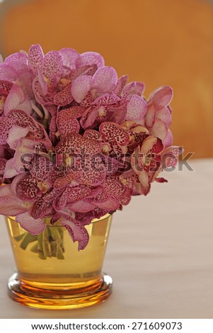 Bouquet of orchid flowers in glass vase