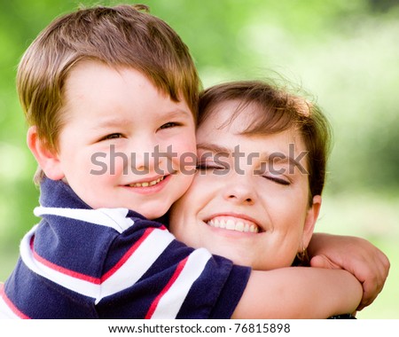 Spring portrait of mother and son on Mother\'s Day.