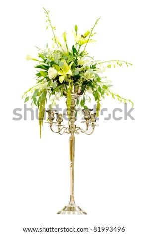 stock photo Wedding flower arrangement centerpiece with orchid rose lily