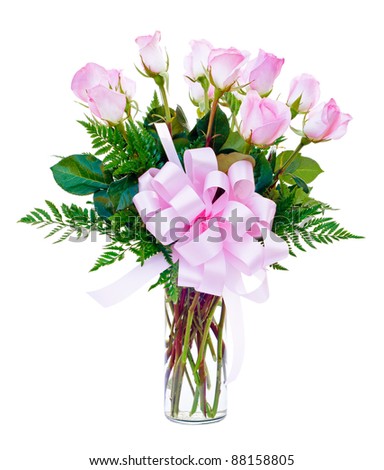 Flower Arrangements  Valentines  on Dozen Pink Roses Flower Arrangement In Glass Vase For Valentine S Day