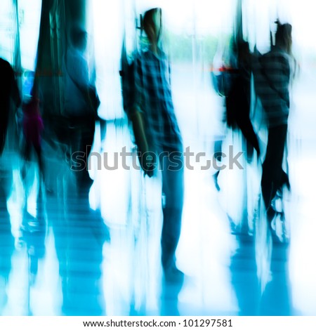 urban scene running business people crowd blur abstract background
