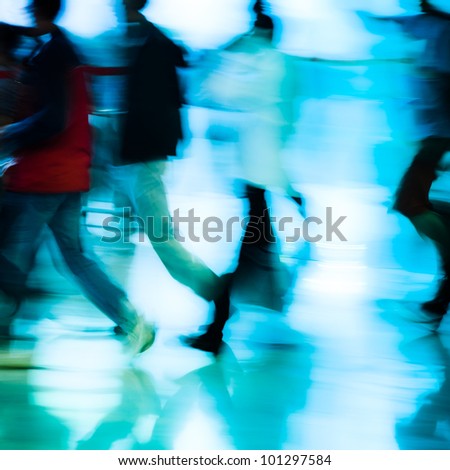urban scene running business people crowd blur abstract background