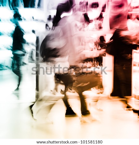 city shopping people crowd at marketplace shoe shop blur motion