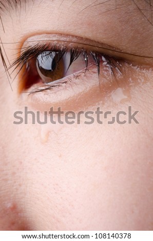 eye with tear of asian woman