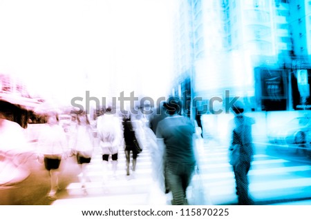 business people crowd in city street blur