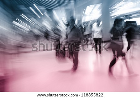 city business people abstract blur motion,  passenger walk at subway station