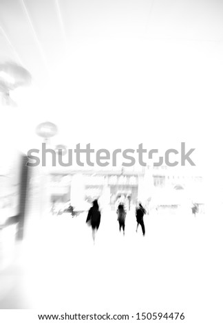 city business people walking on mall, urban scene blur abstract background, black and white