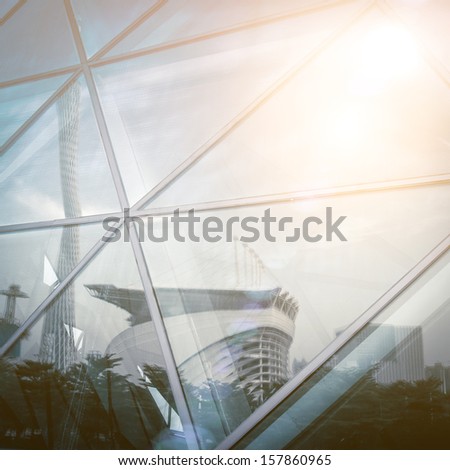 modern city urban futuristic architecture reflection in glass with fantasy light