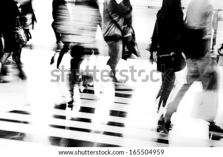 black and white city business people walking
