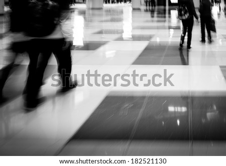 black and white business people activity at big city. Blur motion.