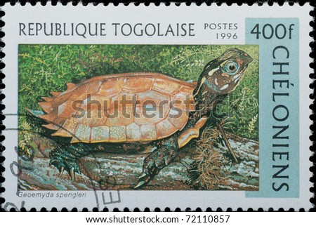 Togo - CIRCA 1996: A stamp printed in Togo shows animal reptile turtle Geoemyda spengieri, circa 1996