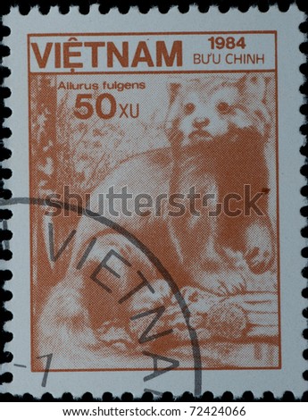 VIETNAM - CIRCA 1984: A stamp printed in Vietnam shows wild animal lesser panda, circa 1984