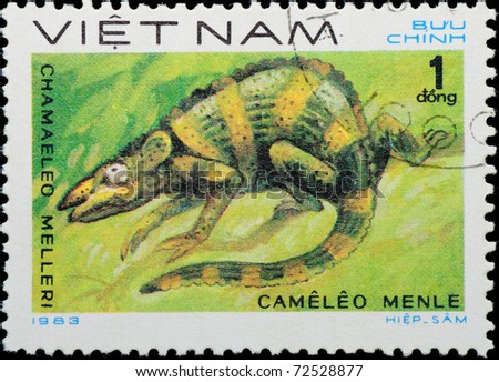 VIETNAM - CIRCA 1983: A stamp printed in Vietnam shows animal reptile chameleon, circa 1983