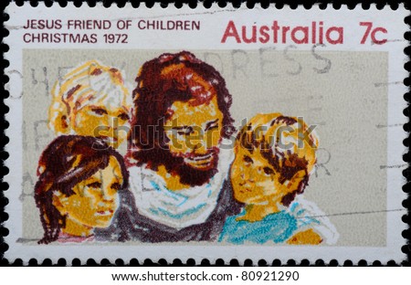 AUSTRALIA - CIRCA 1972: A stamp printed in Australia shows jesus friend of children, circa 1972