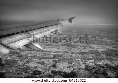 China landscape airplane view black and white
