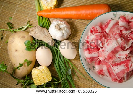 healthy food vegetables ingredient and fat beef slices