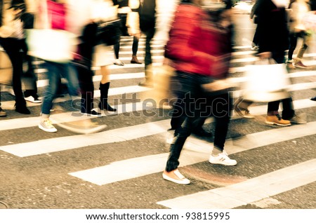 busy city people crowd on zebra crossing street