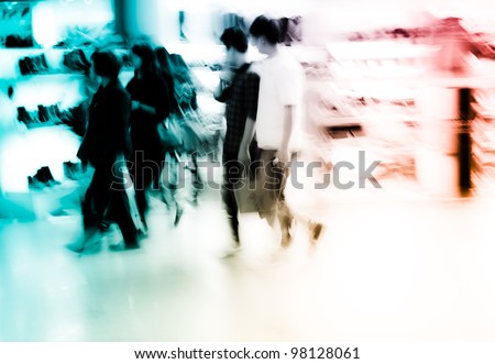 city shopping people crowd at marketplace shoe shop abstract background
