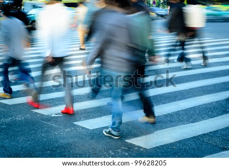 busy city people crowd on zebra crossing street