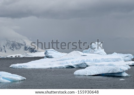 Antarctic iceberg with snow under the sunshine.