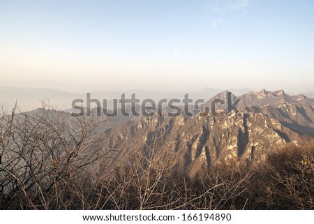 The Great Wall of China (Jiangkou) under the sunrise in winter.