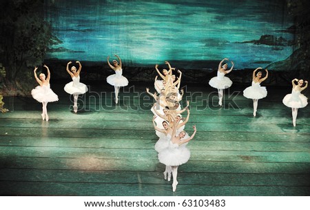 CHENGDU, CHINA - DECEMBER 23: Russian royal ballet perform Swan Lake ballet at Jinsha theater December 23, 2008 in Chengdu, China.