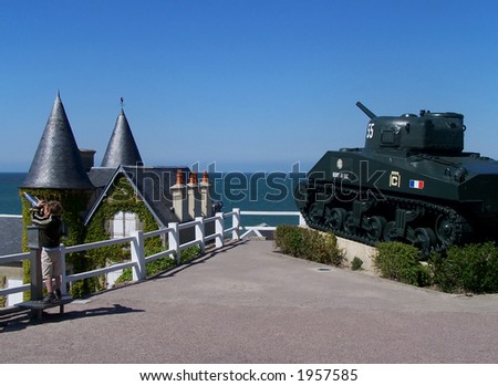 Normandy France looking over the English Channel, with a 2nd World War Tank as a Memorial.
