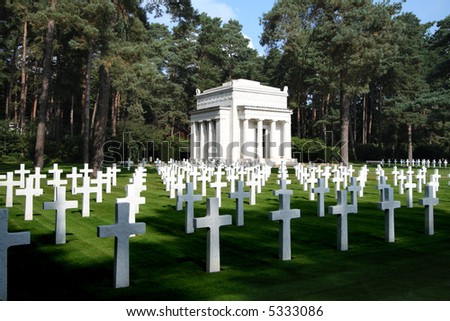 The American Plot at Brookwood Military Cemetery in Surrey England with Pine Trees in the background