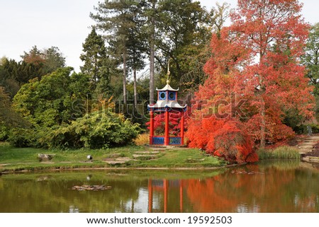 Autumn Colors In An English Park With Japanese Style Gazebo And ...