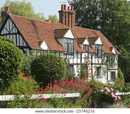 Traditional Timber Framed English Rural House and Cottage garden in Summer