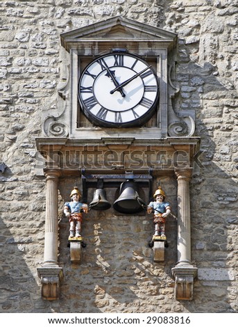Historic Clock on Stone Wall