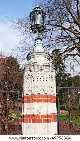 Gothic Style Gate Pillar with Victorian Lamp on top