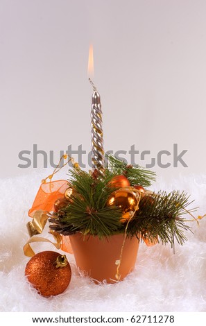 Christmas silver candles and red spheres on the white skin