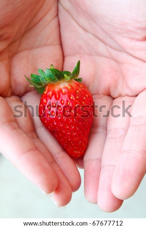 one fresh strawberry in hands