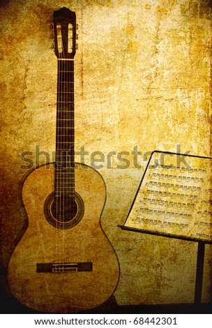 Classical guitar with stand note in grunge image background