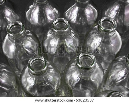 empty bottles collection, colorless, isolated on black background