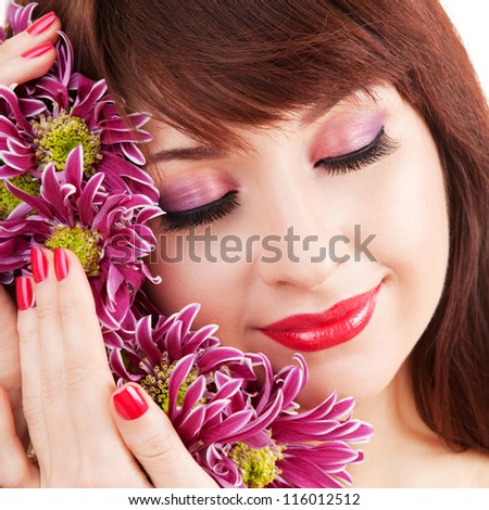 Cute woman face with flowers