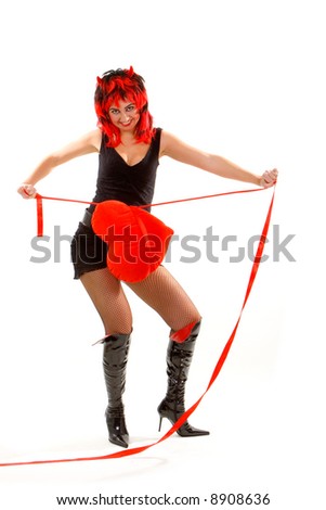 sexy devil woman and red heart isolated on the white background