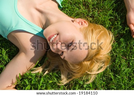 sweet woman rest on the grass