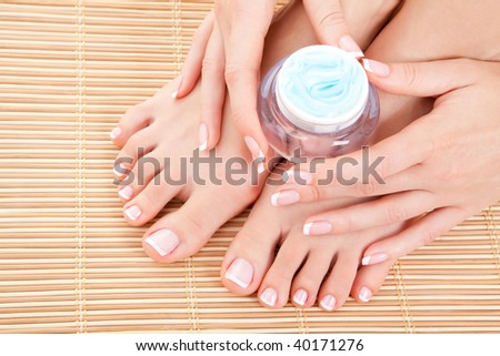 care for beautiful woman legs, hands and nails