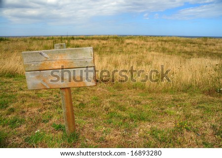Empty wooden sign on a dune regeneration area