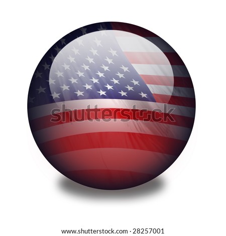 USA. A blue shiny orb or sphere with a flag inside. Clipping path with the orb (without the drop shadow) included.