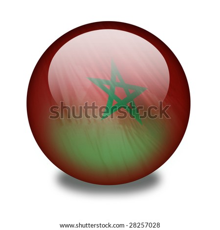 Morocco. A shiny orb or sphere with a flag inside. Morocco flag inside. Clipping path with the orb (without the drop shadow) included.